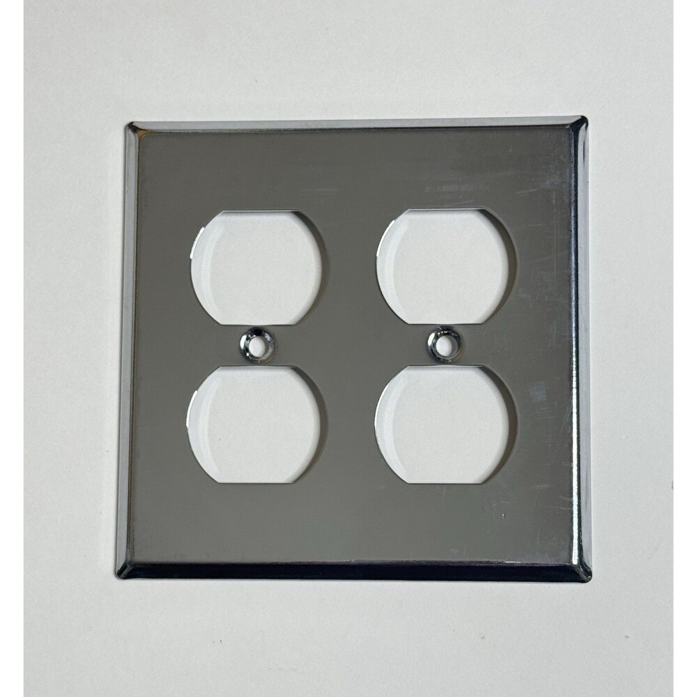 Restoration Hardware Metal 2-Gang Duplex Outlet Wall Plate Polished Chrome $15